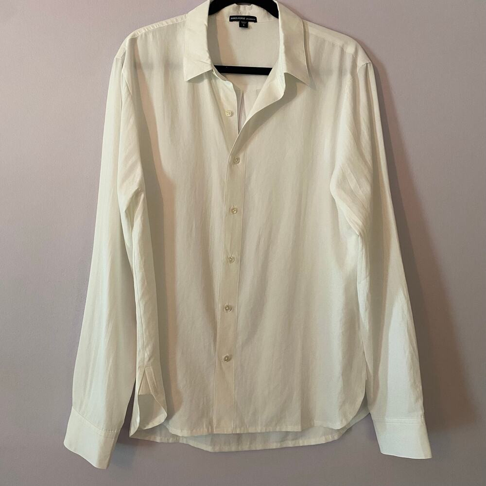 James Perse Los Angeles White Button Down Dress Shirt Silky Men size 2 / Medium